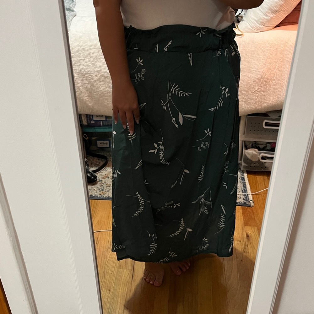 Forest Green Paper Bag Waist Skirt
